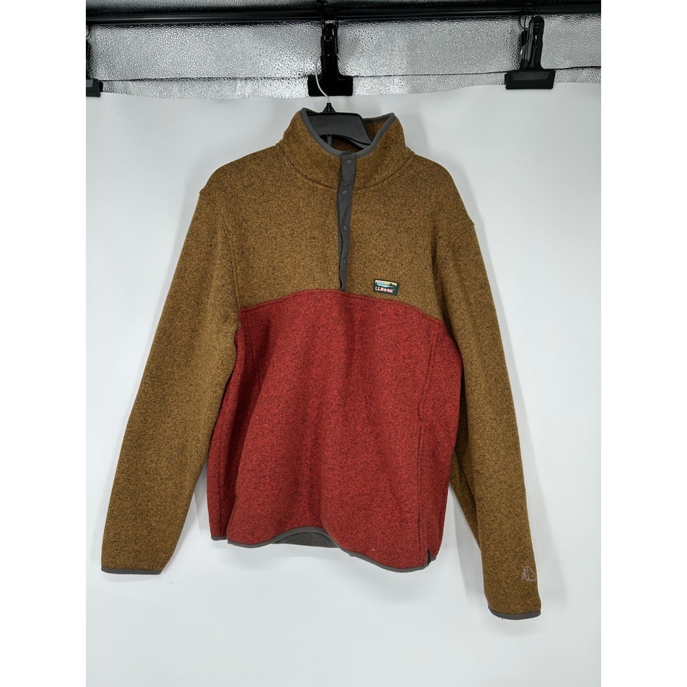 LL Bean Sweater Mens Large Colorblock Slightly‎ Fitted Knit Quarter 1/4 Snap